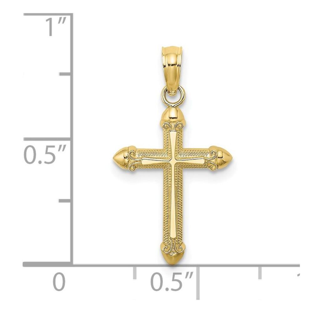 10k Yellow Gold Polished W/ Scroll Design Cross C… - image 3